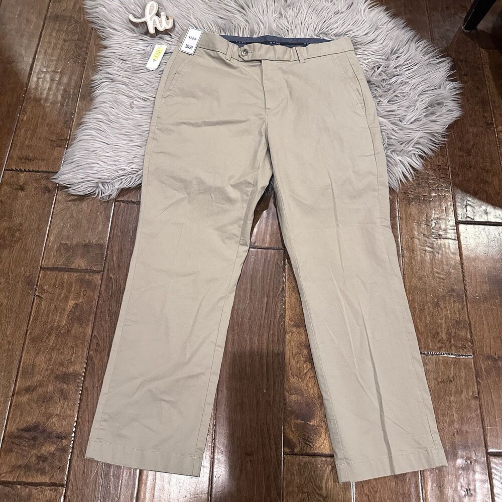 Rowm Mens Pants Size 36 X 30 Tan Khaki Flat Front Straight Leg New